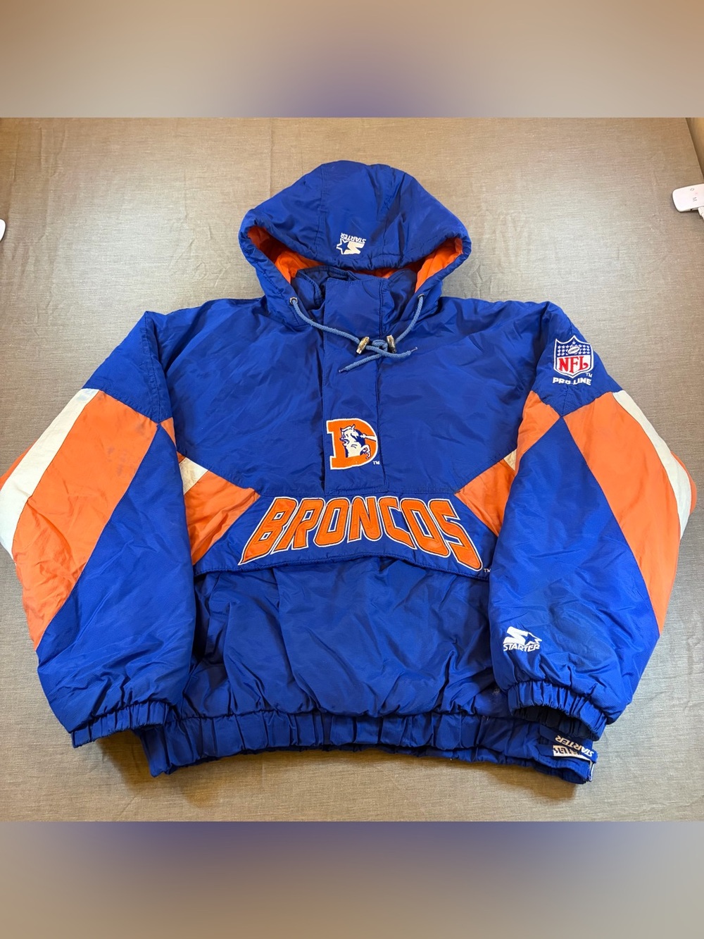 Denver Broncos Vintage 90s Starter Pro Line NFL 1/2 Zip Hooded Jacket Size L